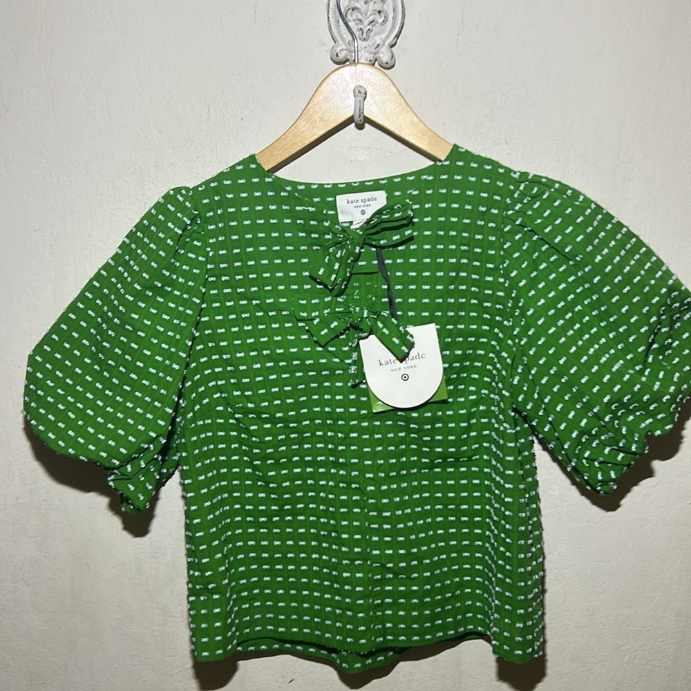 Kate Spade x Target Green/White Puff Sleeve Top Size XXS NWT - Picture 6 of 12